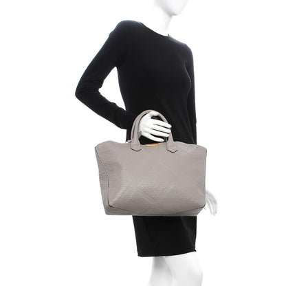 Burberry Heritage Grain Check Embossed Medium Dewsbury Tote Pale Grey 2 of 10