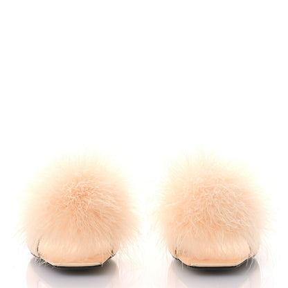 Saint Laurent Crepe Satin Blanco 60 Feathered Mule Sandals 36 Beige 3 of 11
