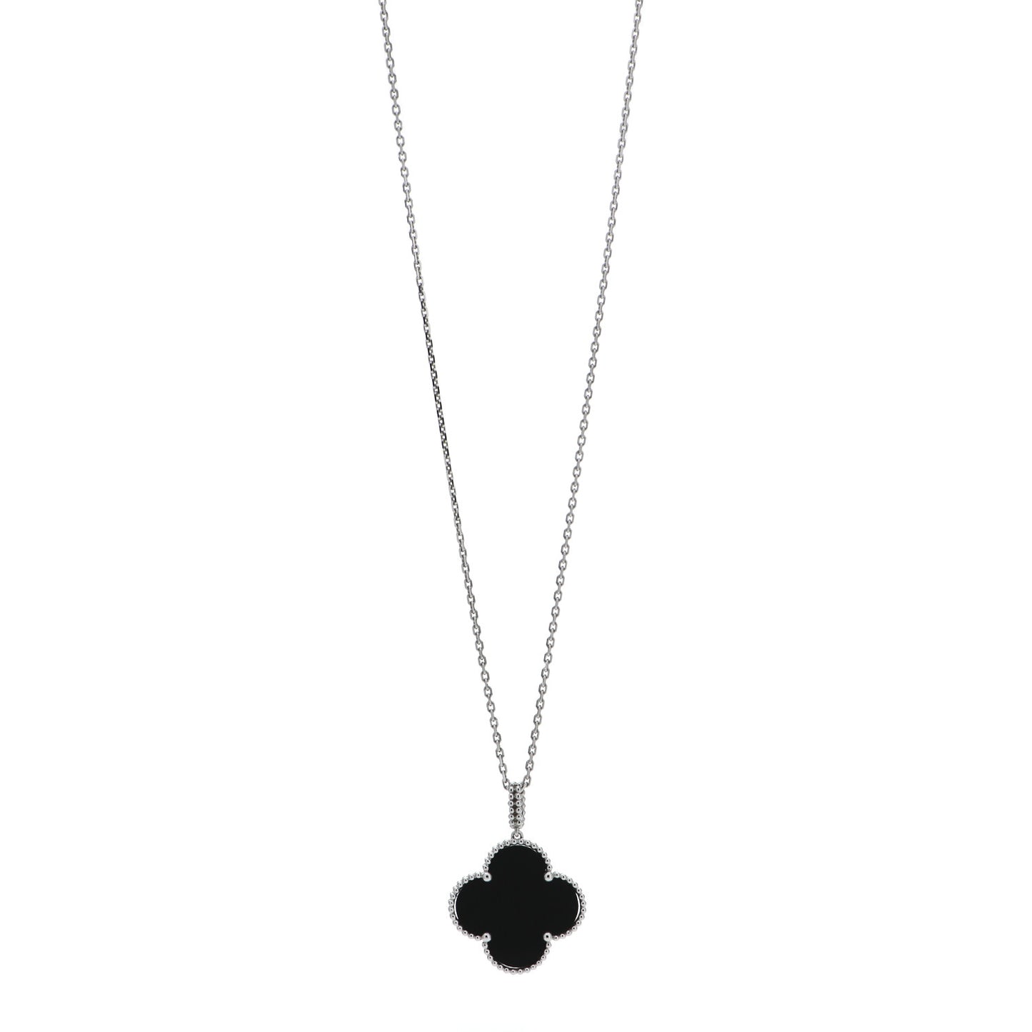 18K White Gold Black Onyx Magic Alhambra Pendant Necklace