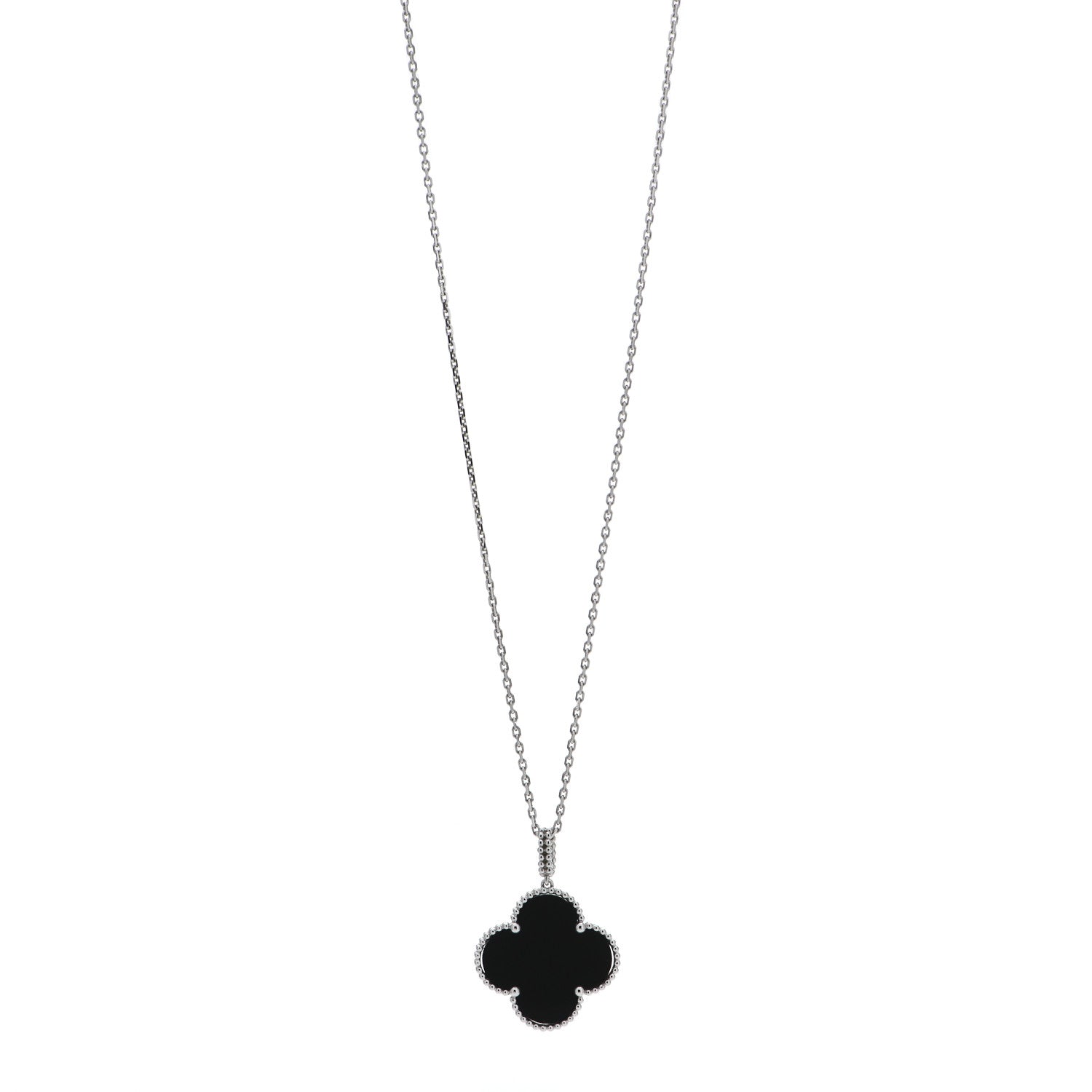 Van Cleef & Arpels 18K White Gold Black Onyx Magic Alhambra Pendant Necklace 1 of 6