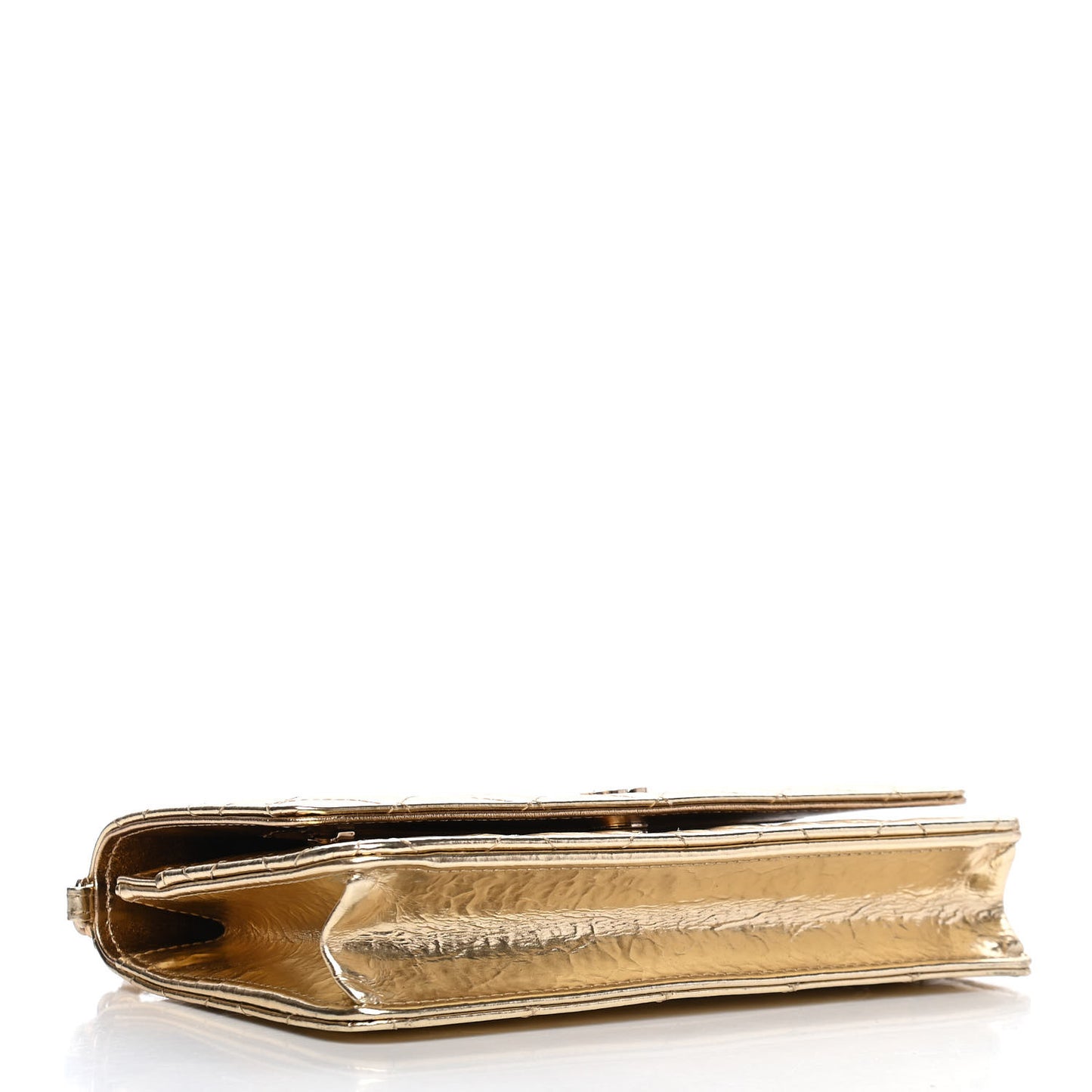 Hammered Metallic Calfskin Quilted Wallet On Chain WOC Gold