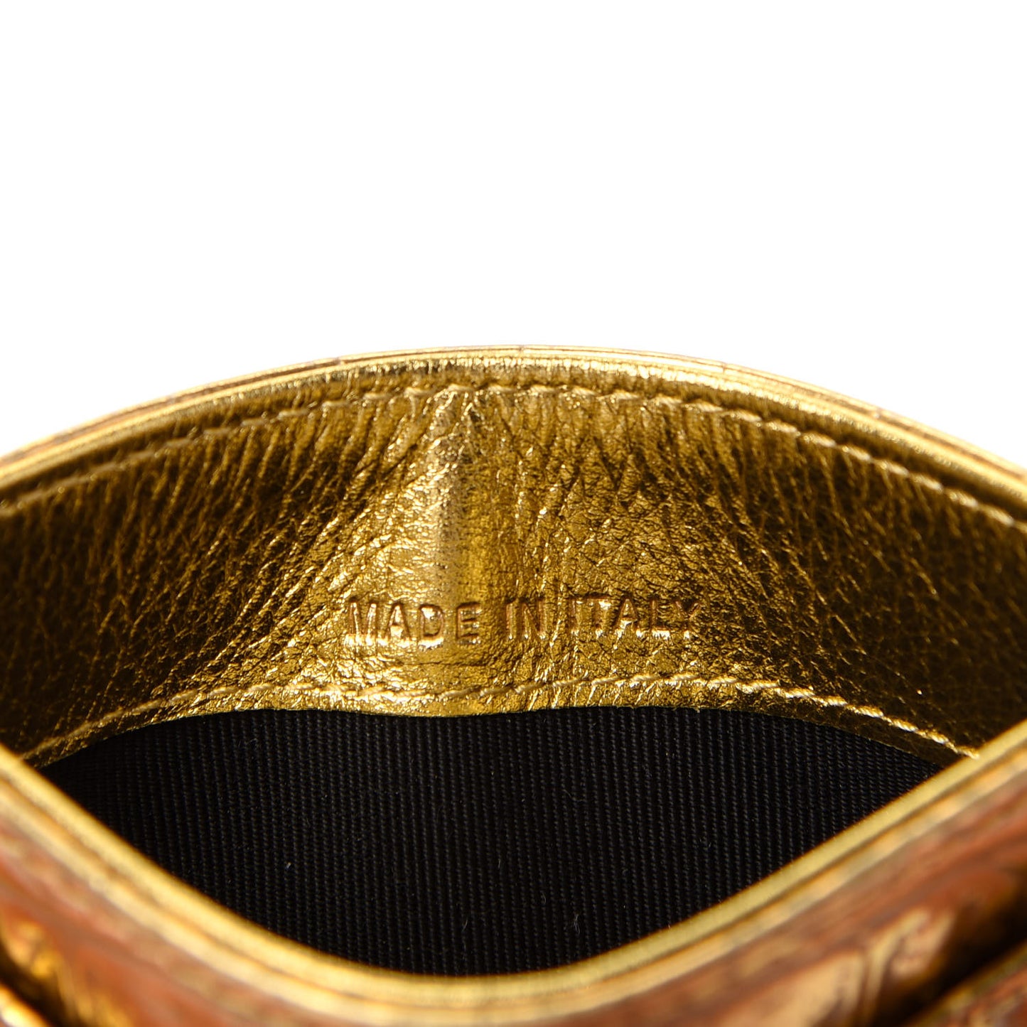 Metallic Calfskin Crocodile Embossed Cocodile Card Holder Gold