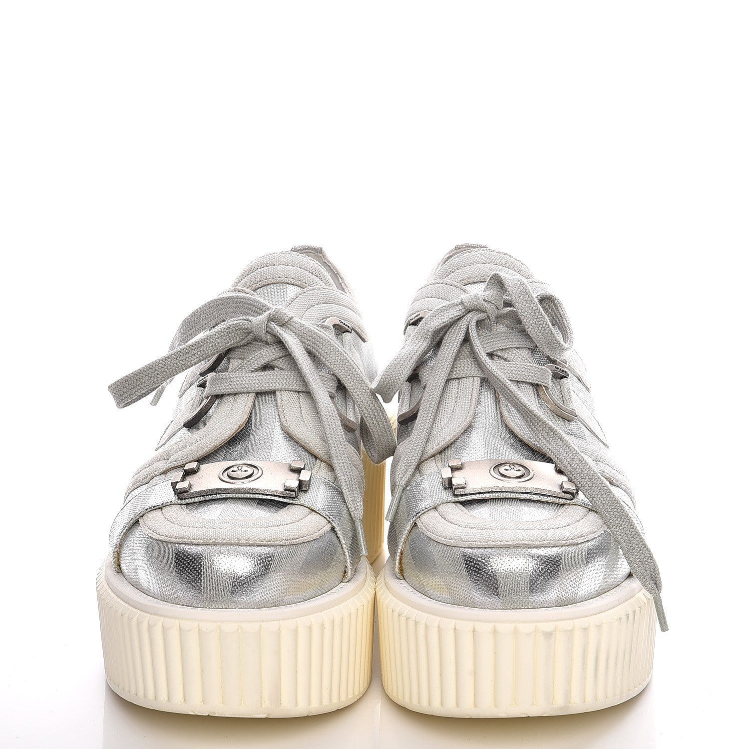 Chanel Lame Creeper Sneakers 38 Silver Stripe 2 of 10