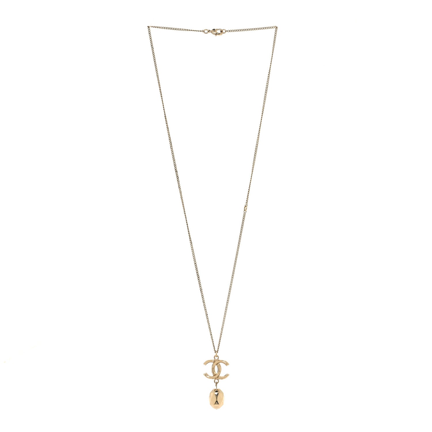 Chanel Metal Bead CC Drop CC Pendant Necklace Gold 3 of 4