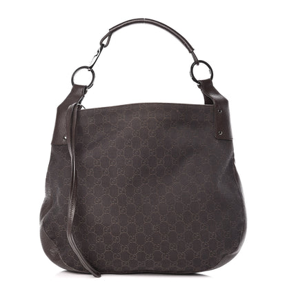 Gucci Monogram Calfskin Horsebit Classic Ring Hobo Dark Brown 1 of 22