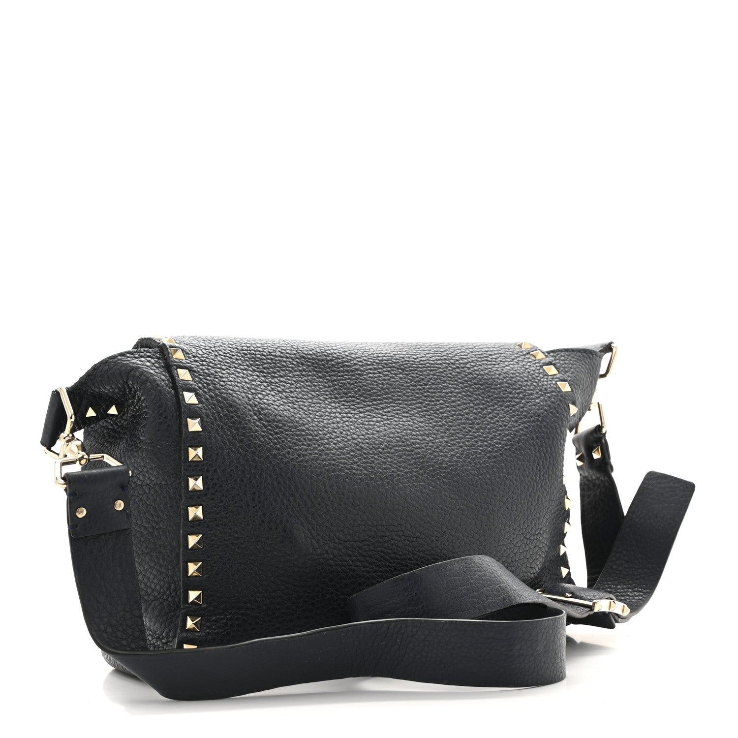 Valentino Garavani Pebbled Calfskin Rockstud Flip Lock Flap Messenger Satchel Marine 3 of 16