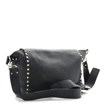 Valentino Garavani Pebbled Calfskin Rockstud Flip Lock Flap Messenger Satchel Marine 3 of 16
