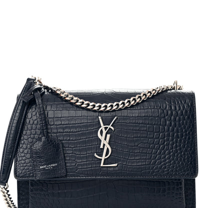 Saint Laurent Calfskin Crocodile Embossed Medium Monogram Sunset Navy 7 of 18