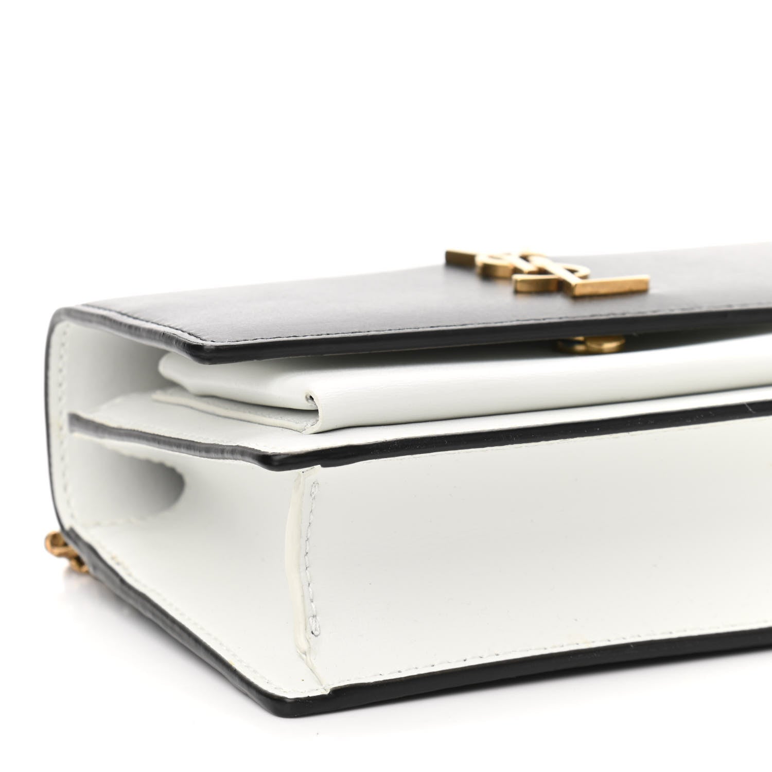 Saint Laurent New Aspen Calfskin Bi-Color Monogram Sunset Chain Wallet Black Dirty White 9 of 11
