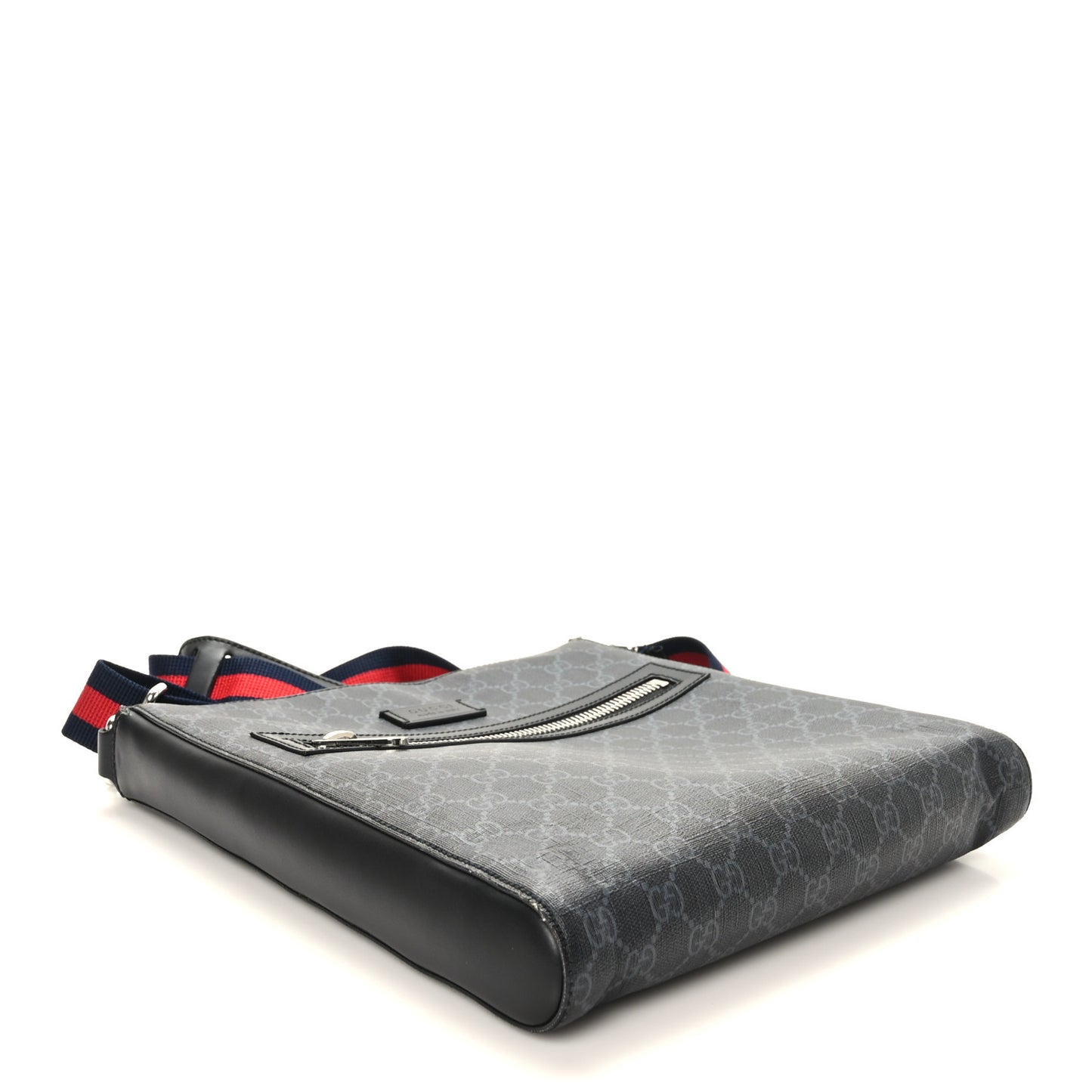 GG Supreme Monogram Appia Calfskin Web Flat Messenger Bag Black Grey