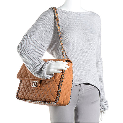 Chanel Washed Lambskin Chain Around Maxi Flap Bag Dark Beige 2 of 7