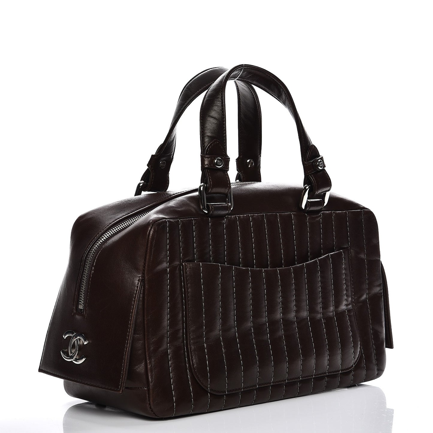Lambskin Vertical Quilted Mademoiselle Satchel Brown