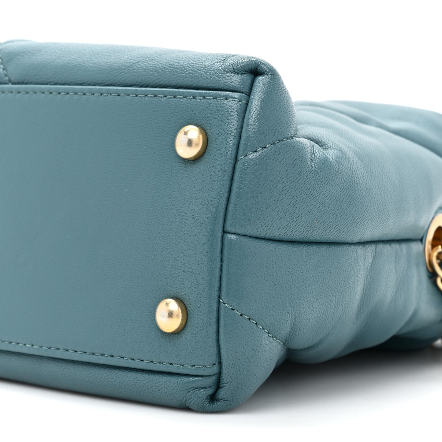 Lambskin Quilted Small Bowling Bag Turquoise