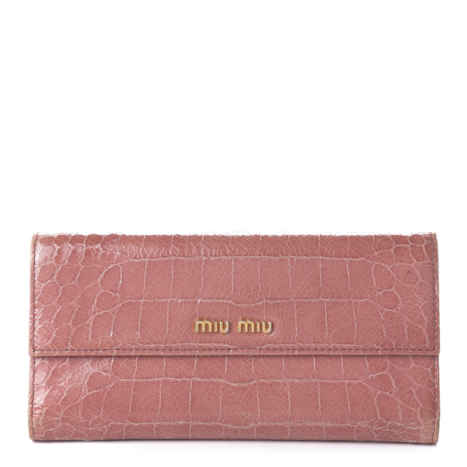 Miu Miu Crocodile Embossed Saint Cocco Lux Continental Flap Wallet Antico 1 of 9