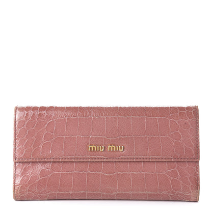 Miu Miu Crocodile Embossed Saint Cocco Lux Continental Flap Wallet Antico 1 of 9