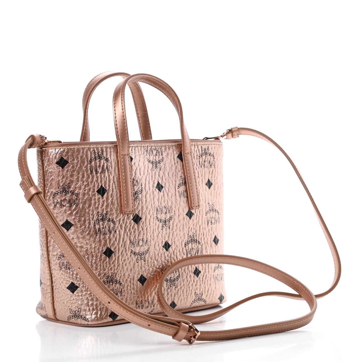 Metallic Visetos Mini Anya Top Zip Shopper Tote Champagne Gold