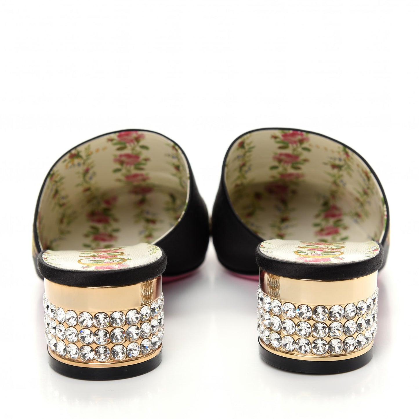 Satin Dragon Embroidered Candy Mules 38.5 Black