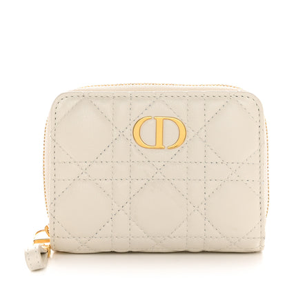 Christian Dior Grained Calfskin Supple Cannage Caro Compact Zip Card Wallet White 1 of 9