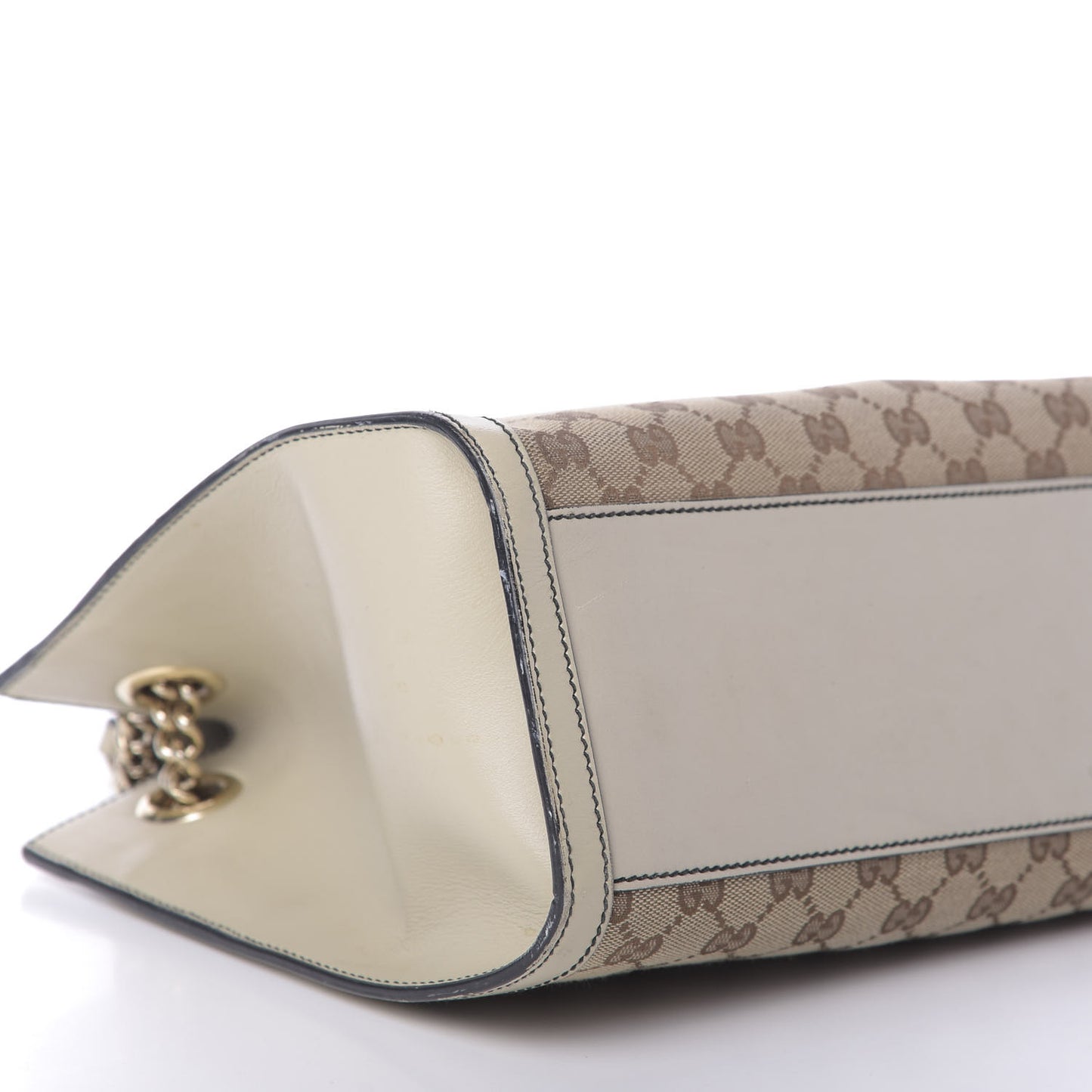 Monogram Margaux Calfskin Large Emily Chain Shoulder Bag Beige Ebony Mystic White