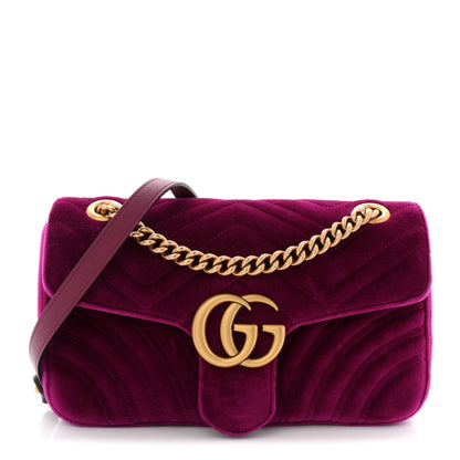 Gucci Velvet Matelasse Small GG Marmont Shoulder Bag Fuchsia Violet Cyclamen 1 of 10