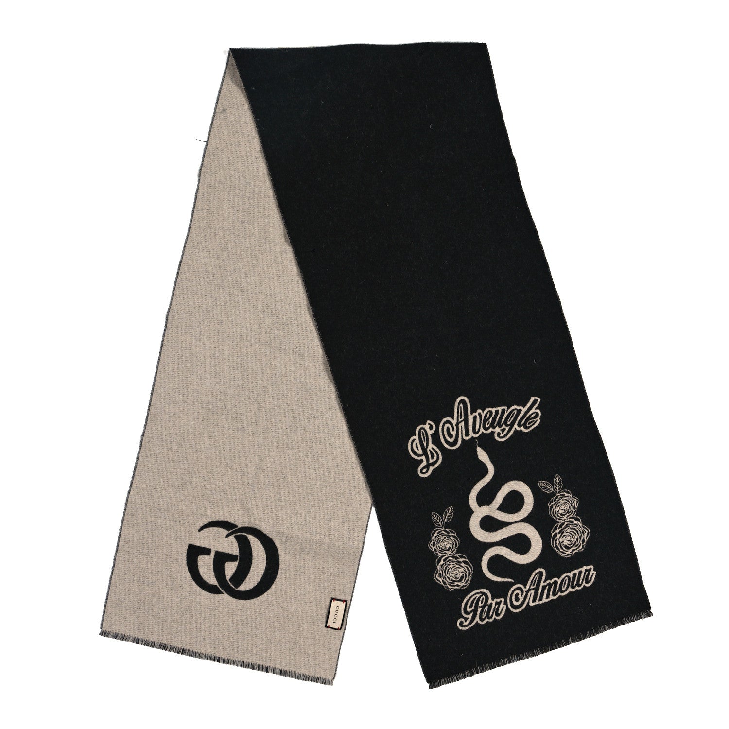 Gucci Wool Kingsnake Scarf Black White 2 of 5