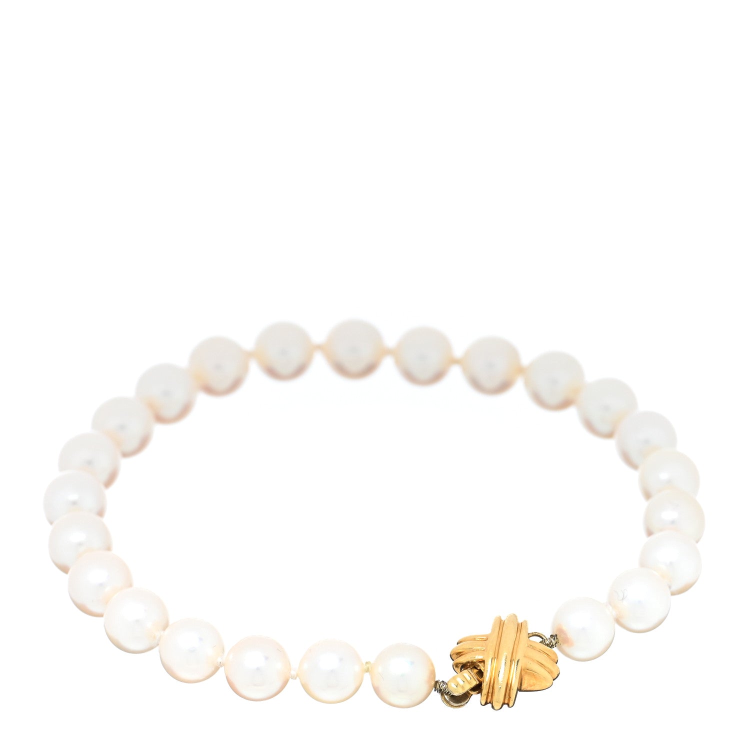 Tiffany 18K Yellow Gold Freshwater Cultured Pearl 7mm Signature Pearls Bracelet 1 of 3