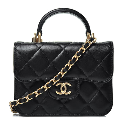 Chanel Lambskin Quilted Top Handle Flap Coin Purse With Chain Black 1 of 10