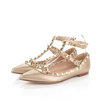 Valentino Garavani Pebbled Calfskin Rockstud Cage Ballerina Flats 35.5 Skin 3 of 6