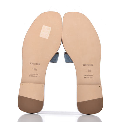 Hermes Denim Canvas Oran Sandals 38.5 Bleu Clair 5 of 9