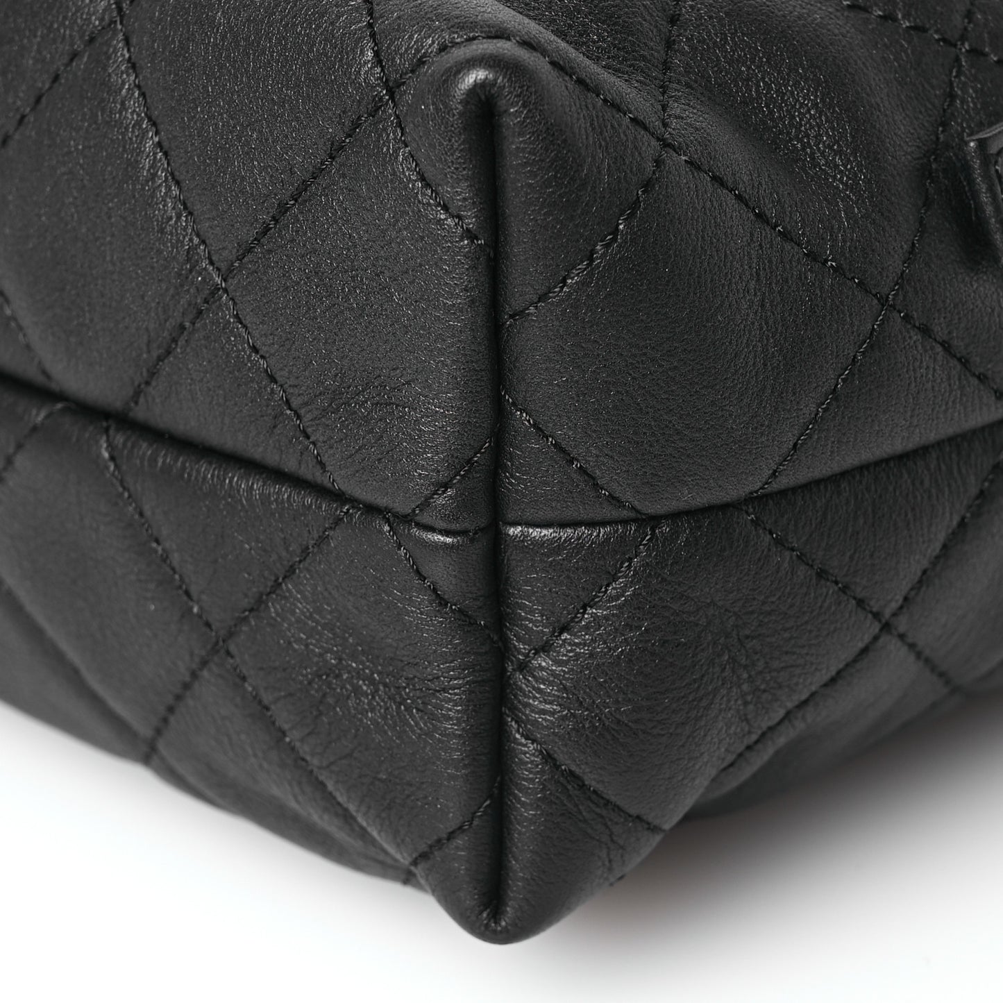 Calfskin Quilted Mini Bowling Bag Black