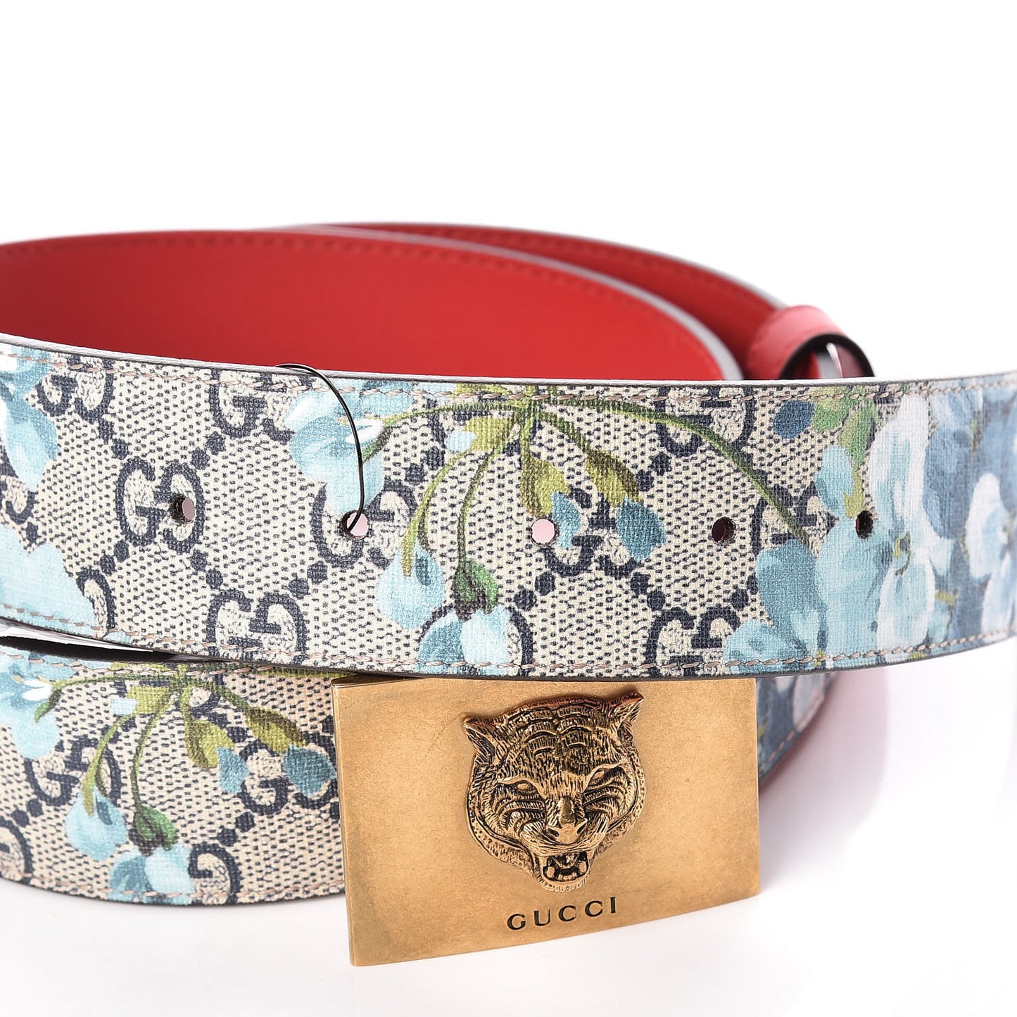 GG Plus Monogram Blooms Plaque Belt 90 36 Blue