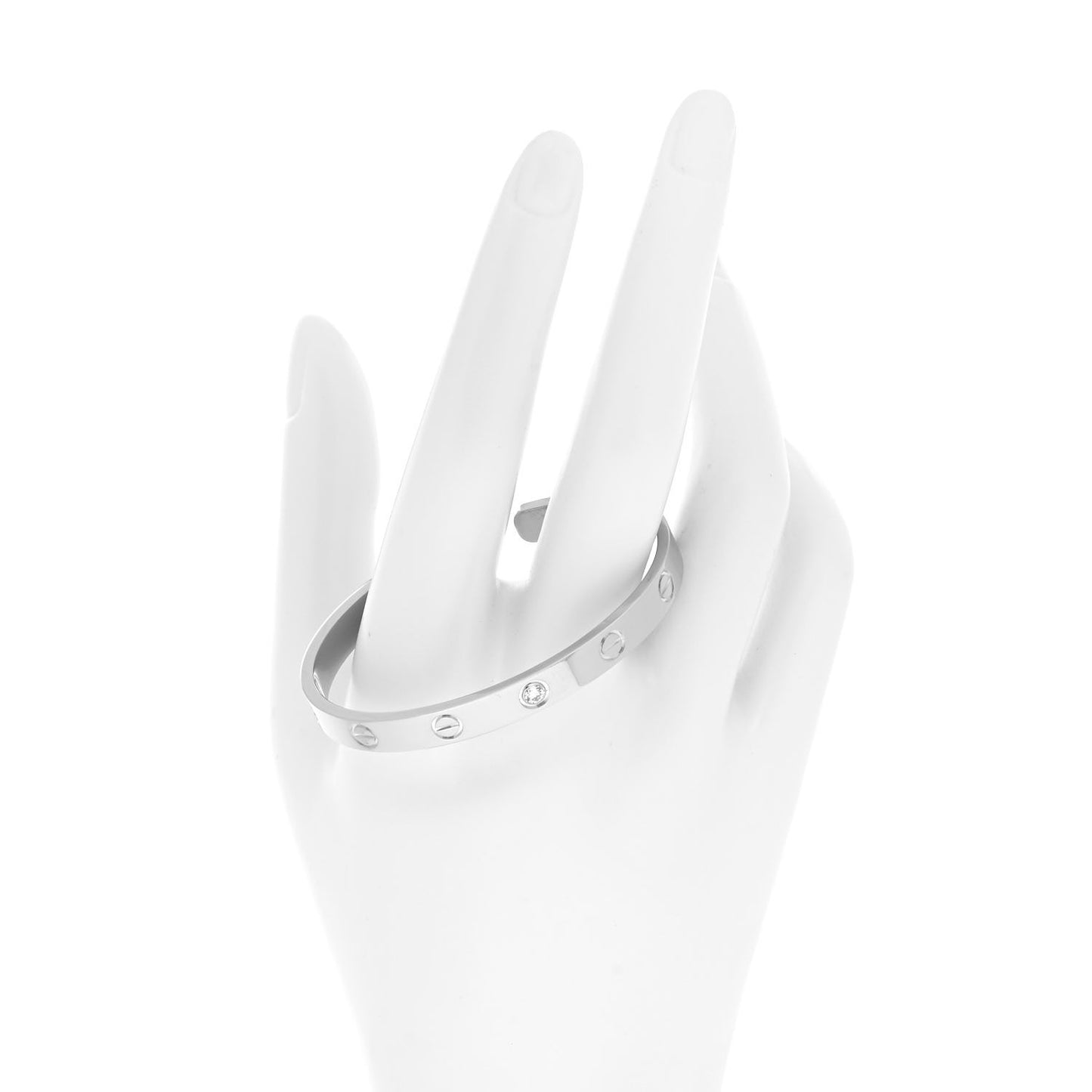 18K White Gold 1 Diamond LOVE Cuff Bracelet 16