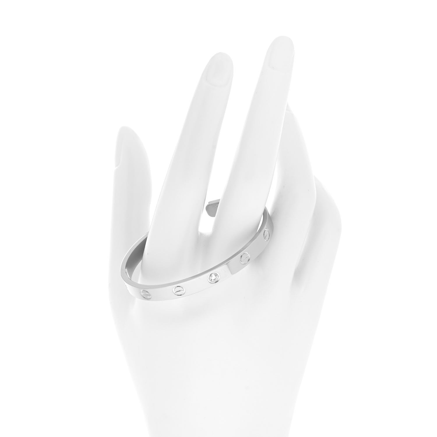 Cartier 18K White Gold 1 Diamond LOVE Cuff Bracelet 16 2 of 4