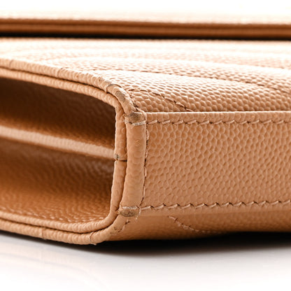 Saint Laurent Grain De Poudre Matelasse Chevron Monogram Chain Wallet Dune 9 of 11
