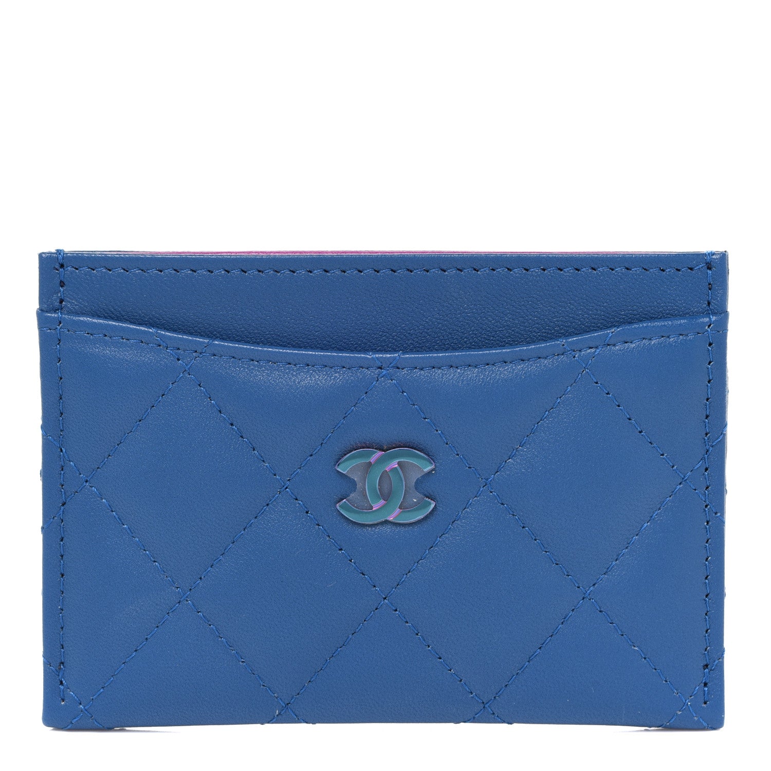 Chanel Lambskin Quilted Card Holder Blue Pink 1 of 9