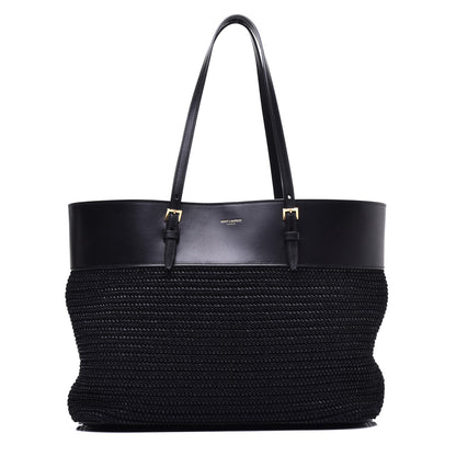 Saint Laurent Calfskin Raffia Medium Shopper Tote Black 1 of 8