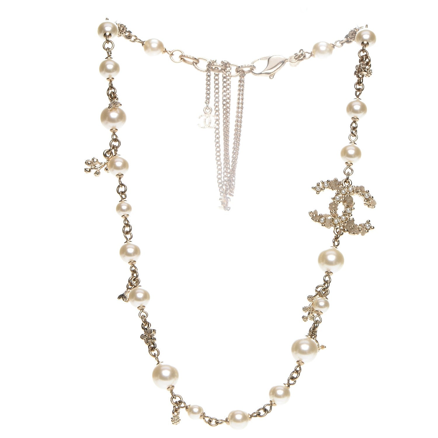 Chanel Pearl Camellia CC Short Necklace Gold 1 of 6