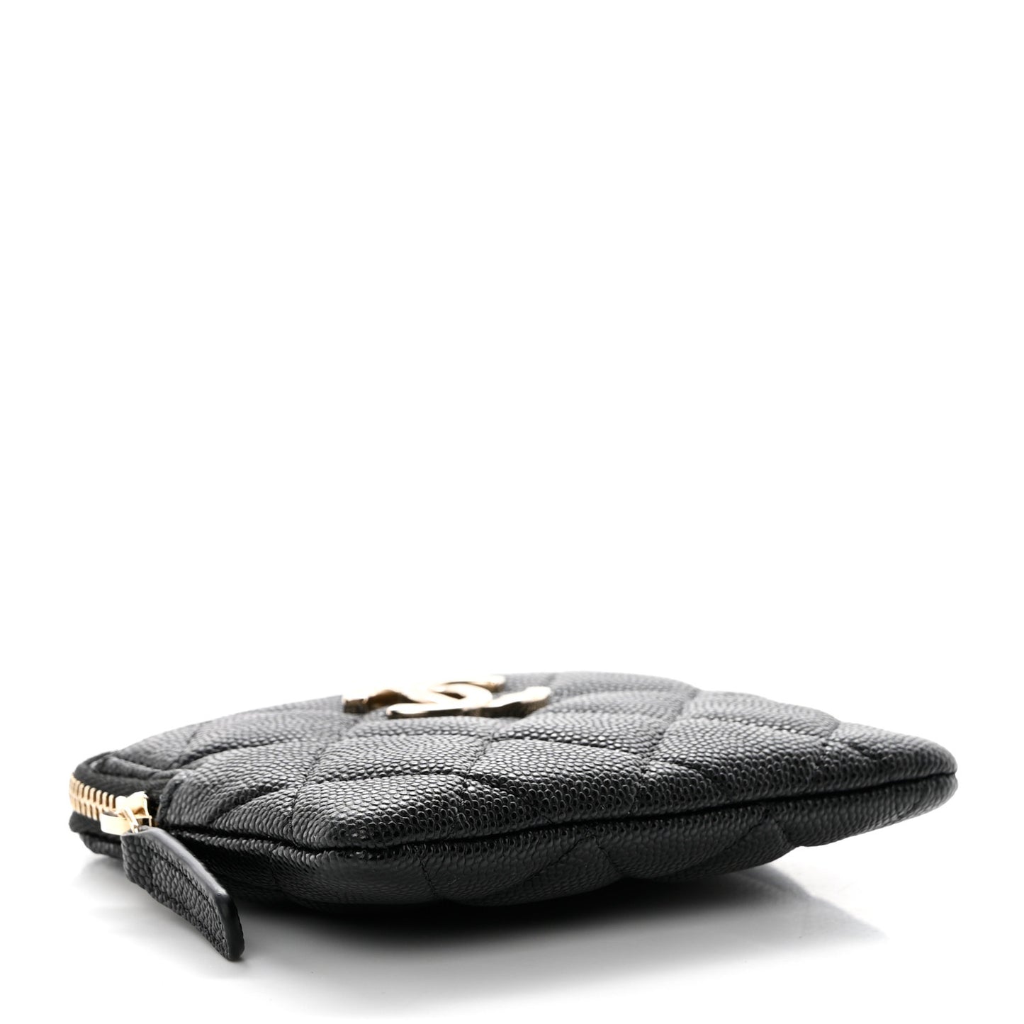 Caviar Metal Quilted Striated Zip Card Holder Wallet Black