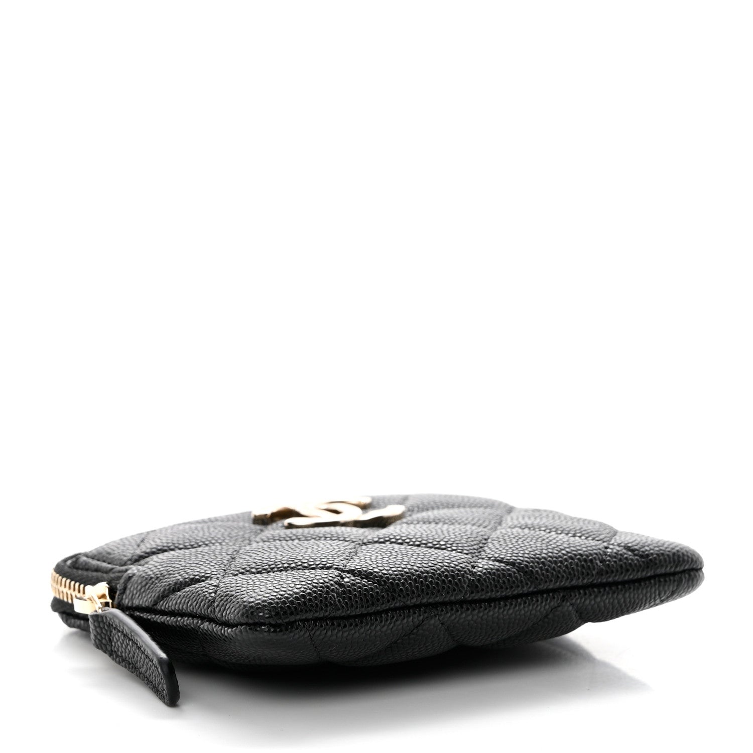 Chanel Caviar Metal Quilted Striated Zip Card Holder Wallet Black 4 of 9