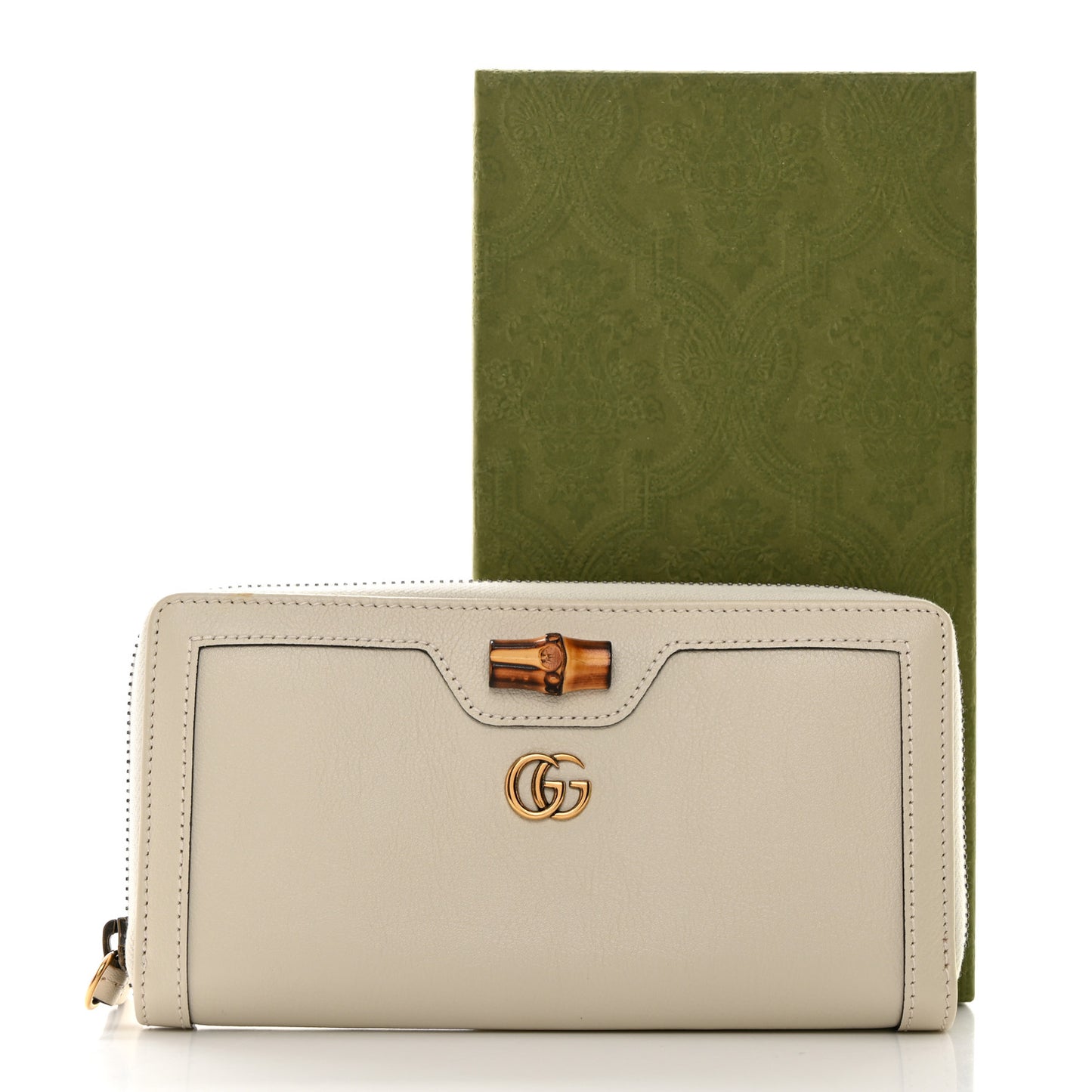 Wonka Grain Calfskin Diana Zip Around Continental Wallet Mystic White