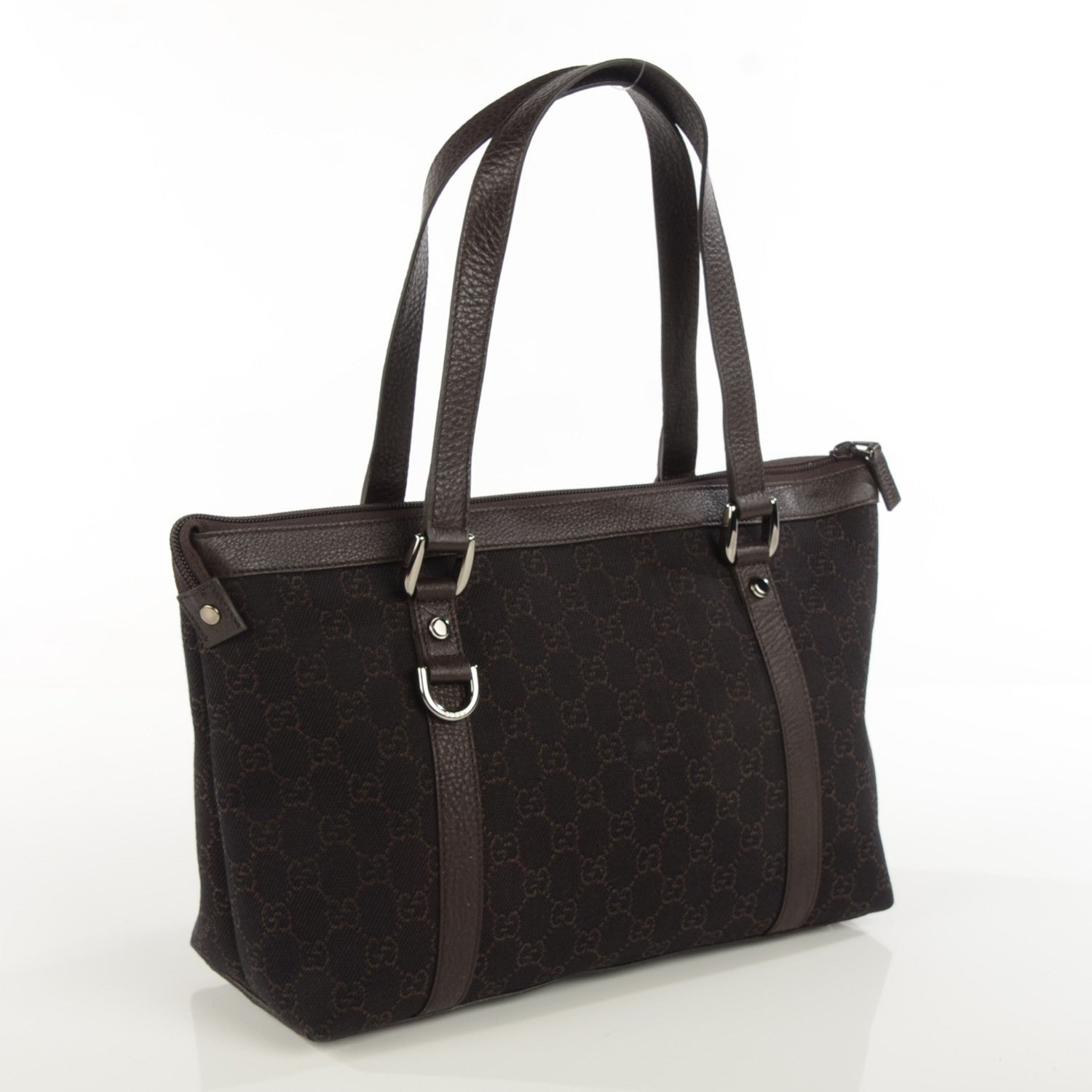 Gucci Denim Monogram Medium Abbey Tote Dark Brown 3 of 7