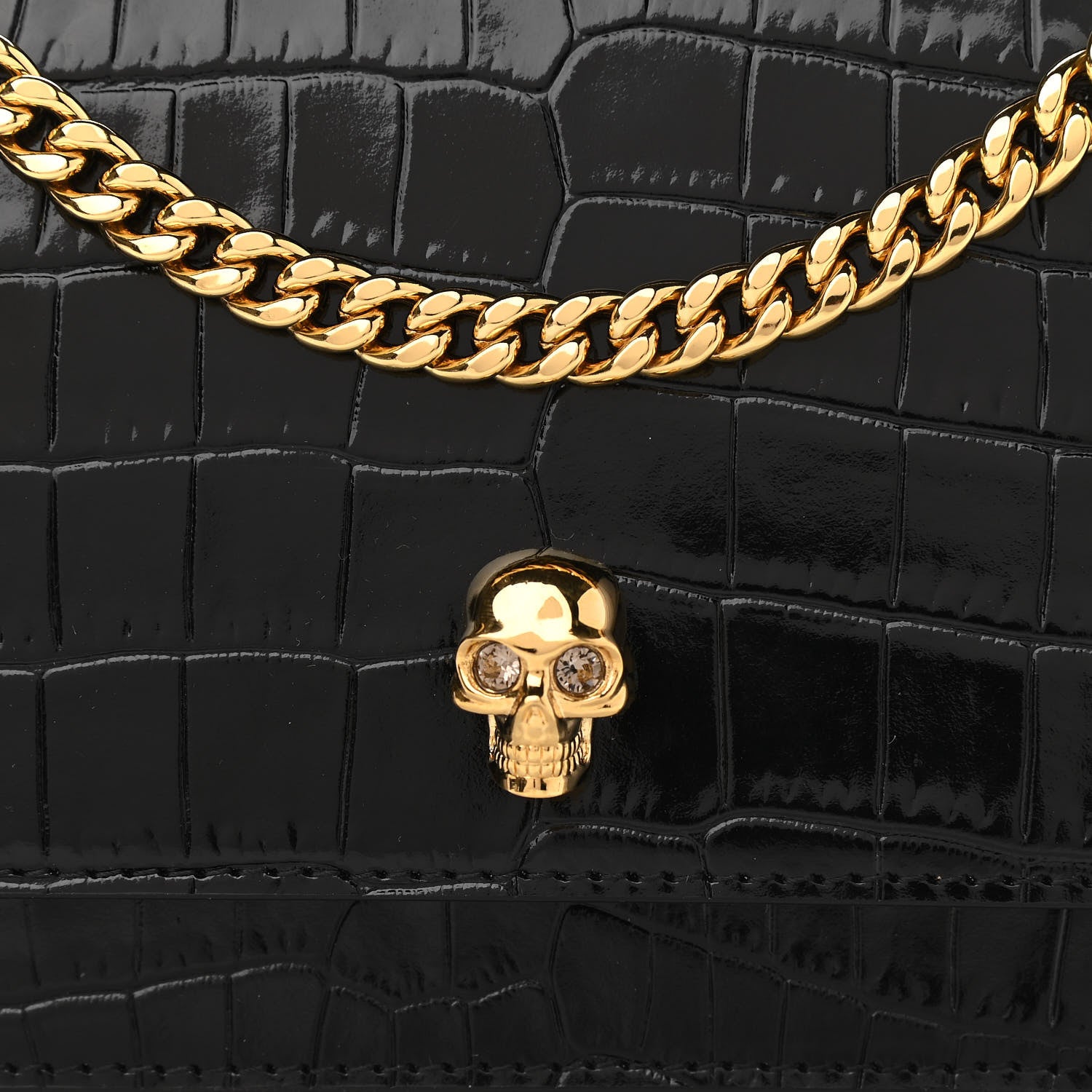 Alexander McQueen Calfskin Crocodile Embossed Skull Mini Shoulder Bag Black 7 of 10