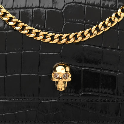 Alexander McQueen Calfskin Crocodile Embossed Skull Mini Shoulder Bag Black 7 of 10
