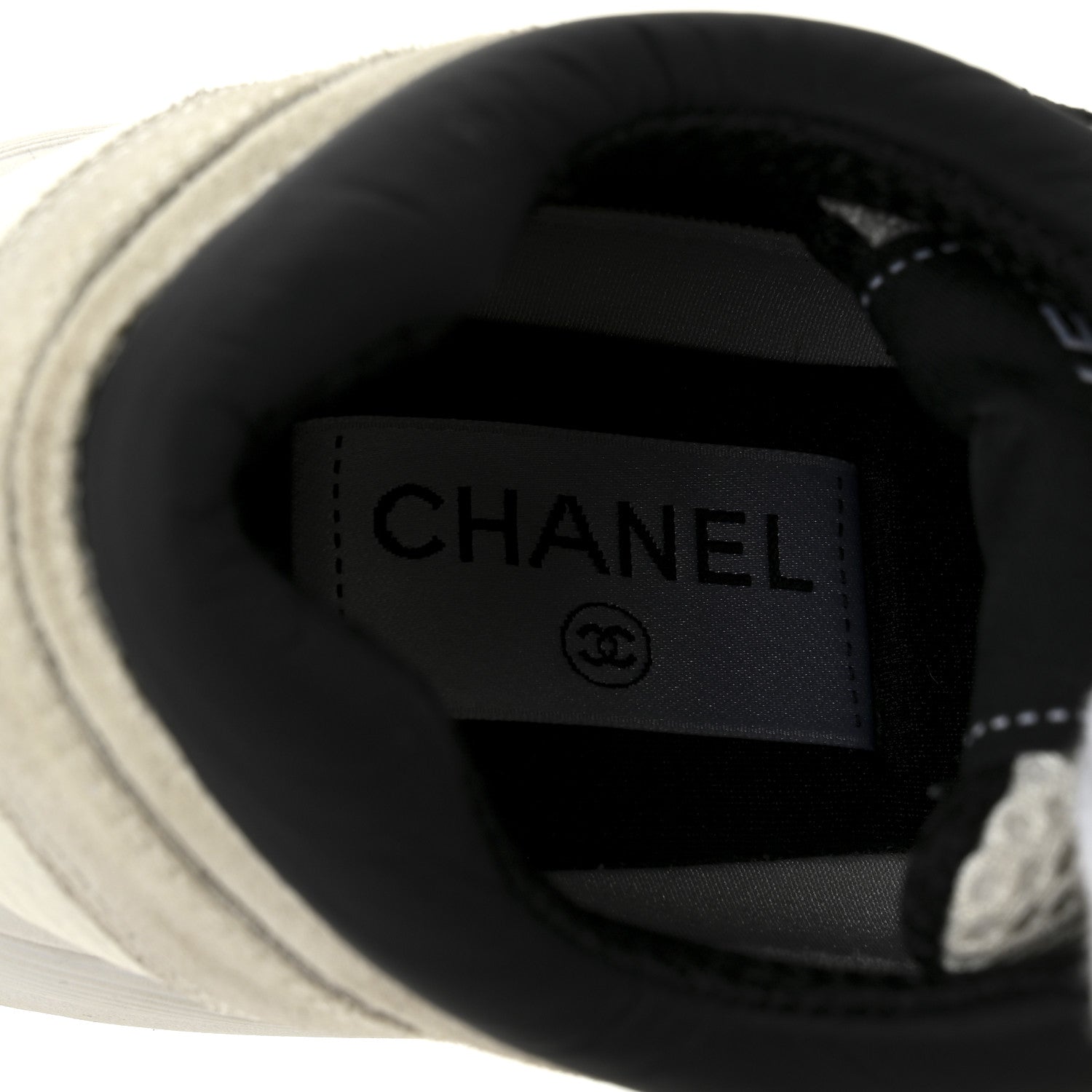 Chanel Mesh Suede Grained Calfskin Womens CC Sneakers 37 White