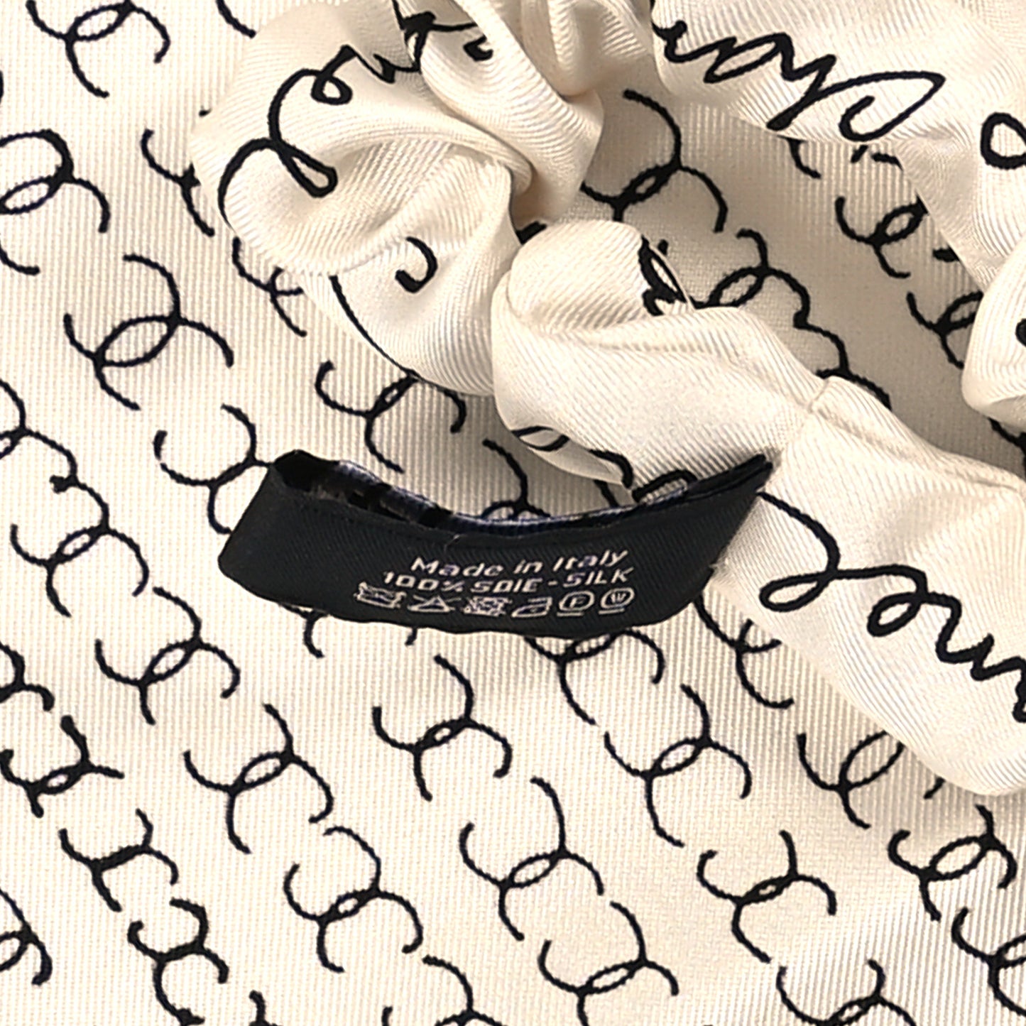 Silk Twill Square Scarf Hair Tie White Black