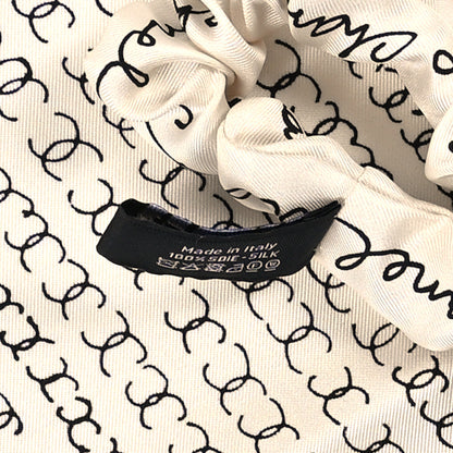 Chanel Silk Twill Square Scarf Hair Tie White Black 4 of 5