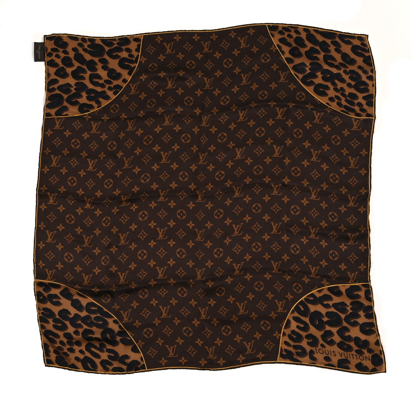 Silk Leopard Monogram Square Scarf