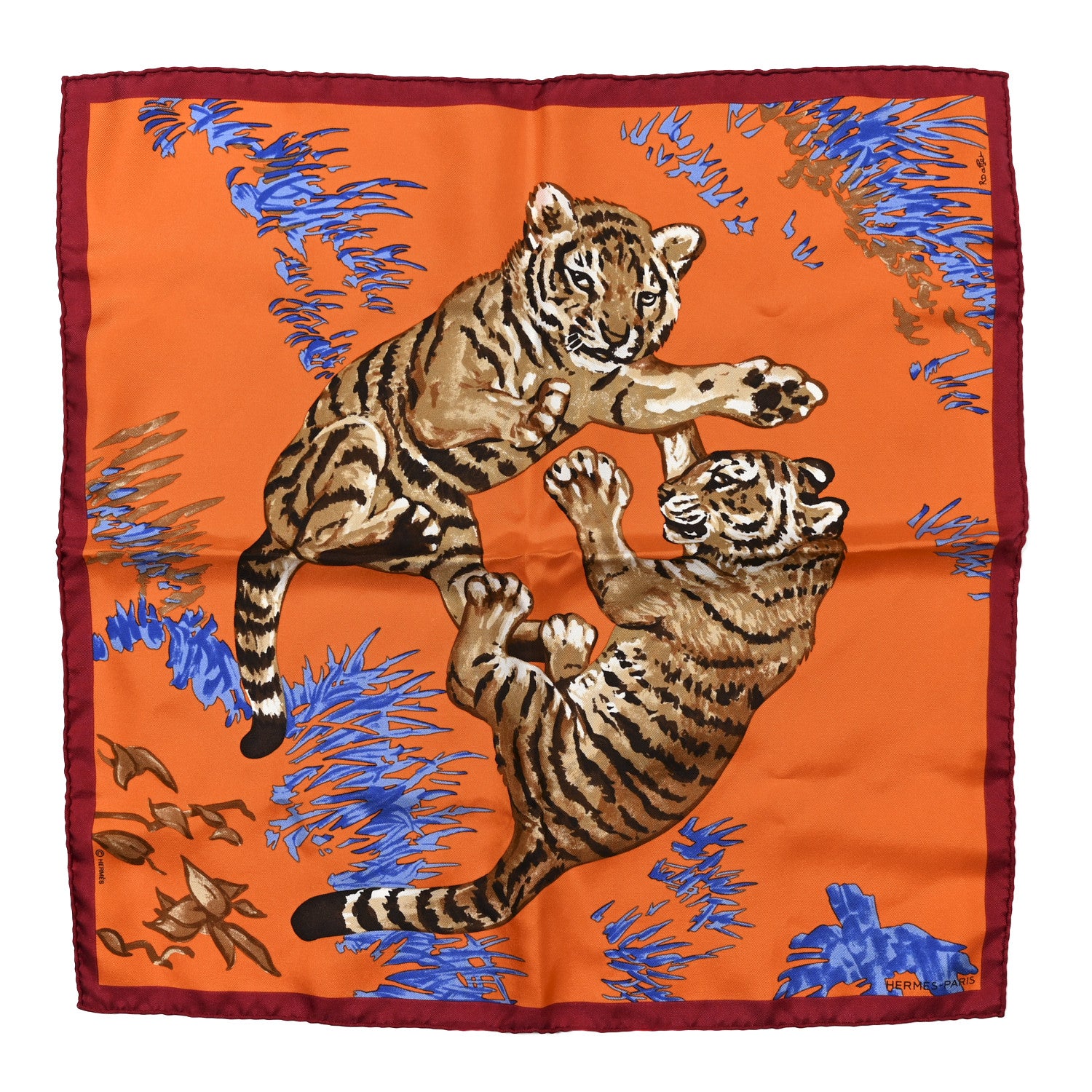 Hermes Silk Les Tigreaux Pocket Square 1 of 4