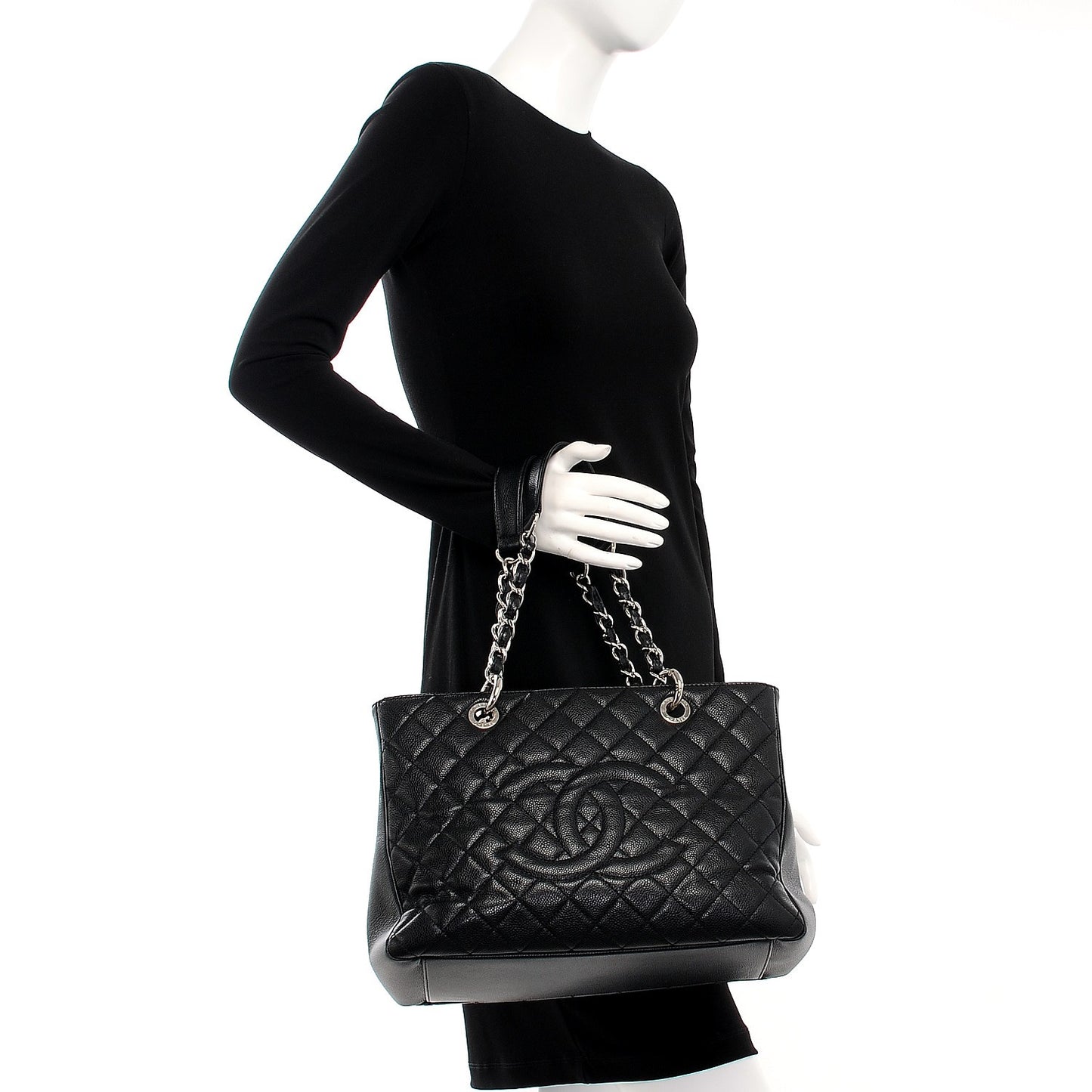 Caviar Quilted Grand Shopping Tote GST Black