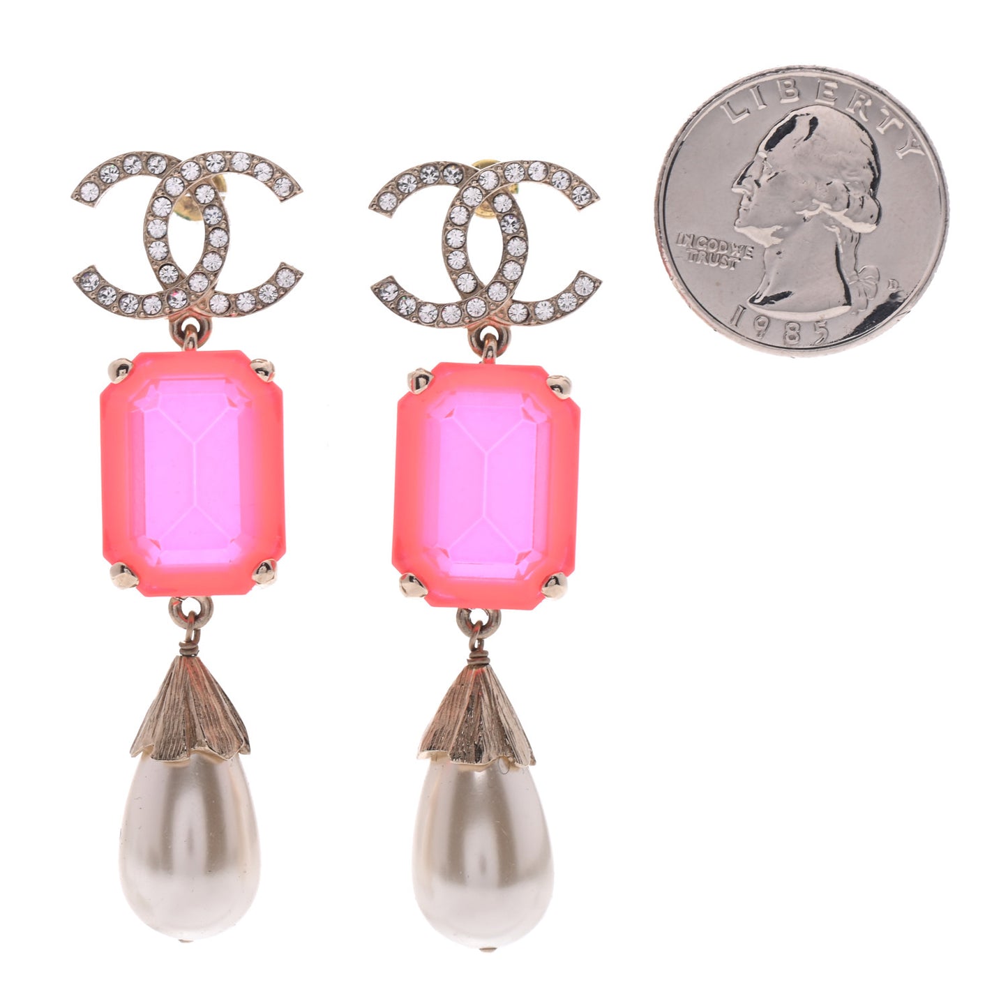 Metal Crystal Pearl CC Earrings Gold Pink